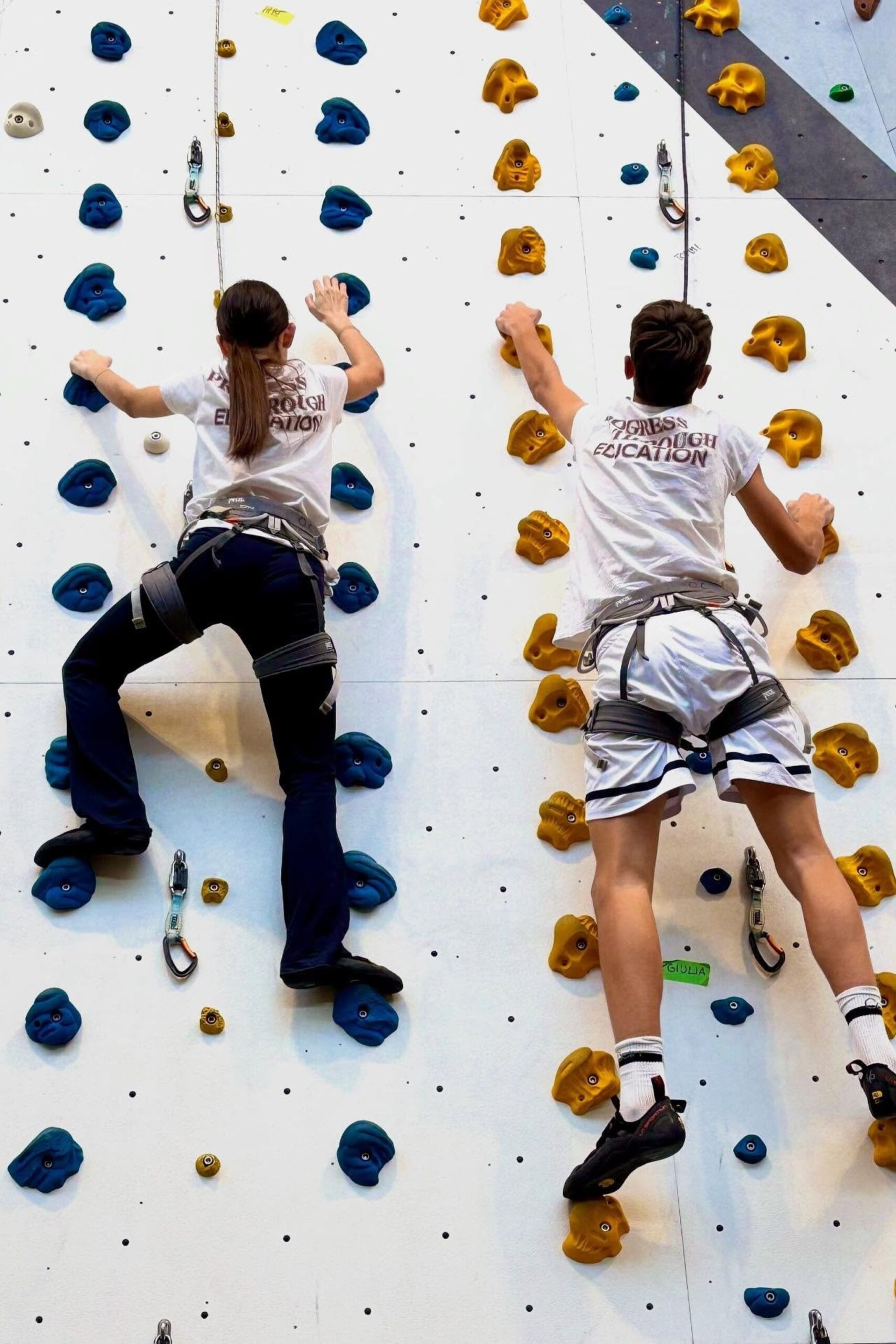 Due studenti BBS sulla parete di arrampicata